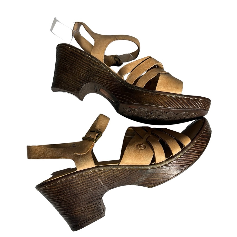 Born Tan Sandals with Adjustable Ankle Strap and Chunky Heel - Picture 6 of 11